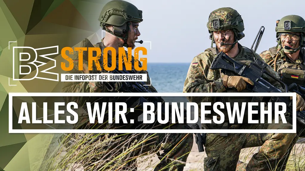Soldaten in Uniform stehen an einem Strand, davor ist der Schriftzug zu lesen "Alles wir: Bundeswehr"
