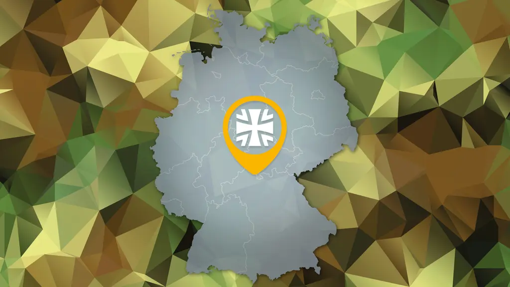 Eine Deutschlandkarte mit dem Bundeswehrlogo in der Mitte