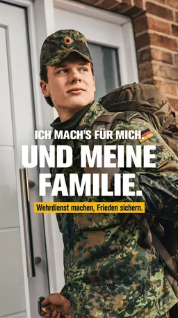Ein Soldat und der Schriftzug "Ich mach's für mich. Und meine Familie."