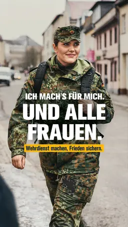 Eine Soldatin und der Schriftzug "Ich mach's für mich. Und alle Frauen."