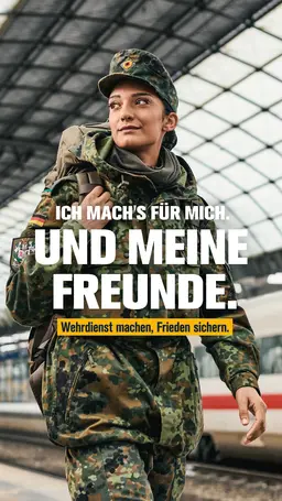 Eine Soldatin und der Schriftzug "Ich mach's für mich. Und meine Freunde."