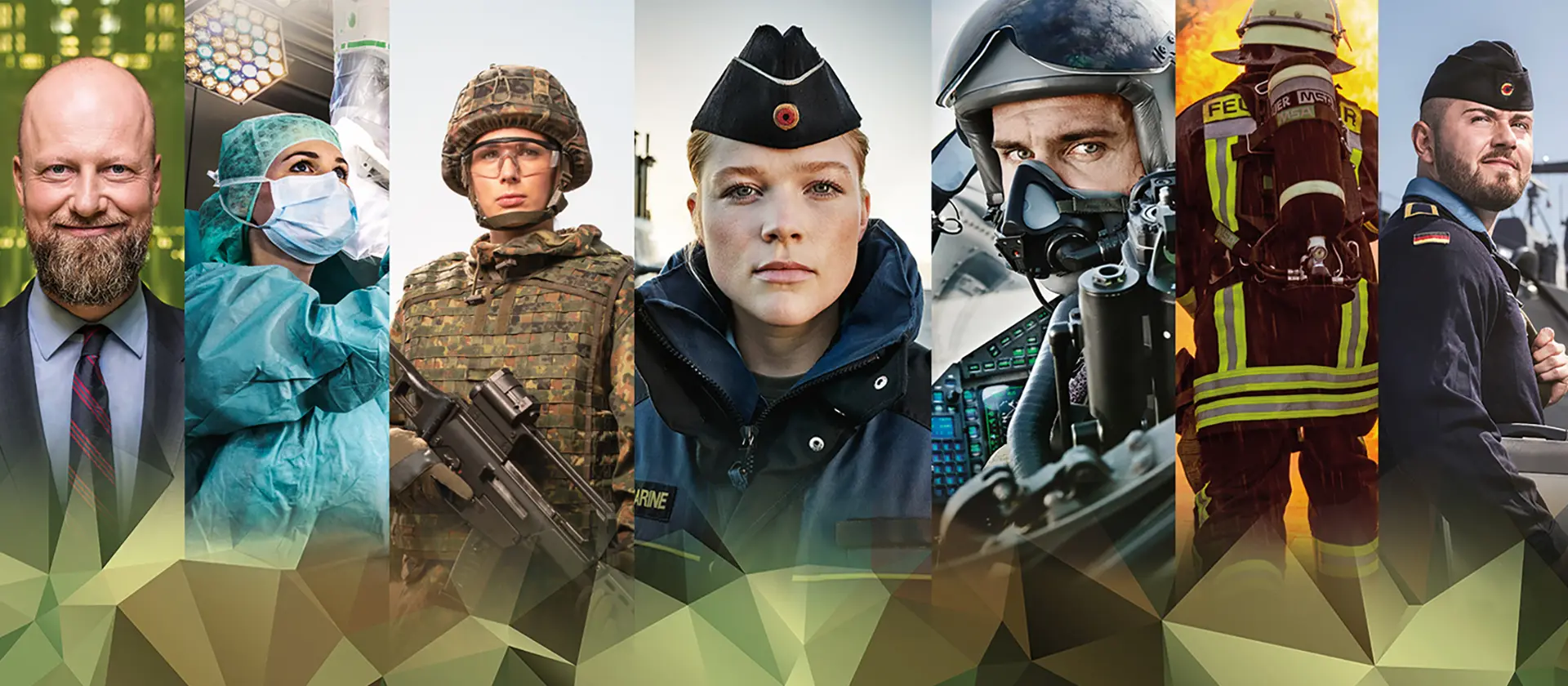 Eine Collage mit mehreren Personen, die die Berufe bei der Bundeswehr repräsentieren.