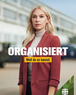 Eine Soldatin. Davor der Schriftzug: Organisiert. Weil du es kannst.
